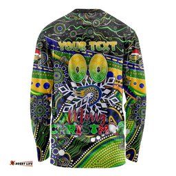 Merry Christmas Eels Long Sleeve T-shirt Aboriginal Santa Rugby Mascot Parramatta