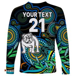 Custom Bulldogs Rugby Aboriginal Art Long Sleeve T-shirt NAIDOC Indigenous Tribal