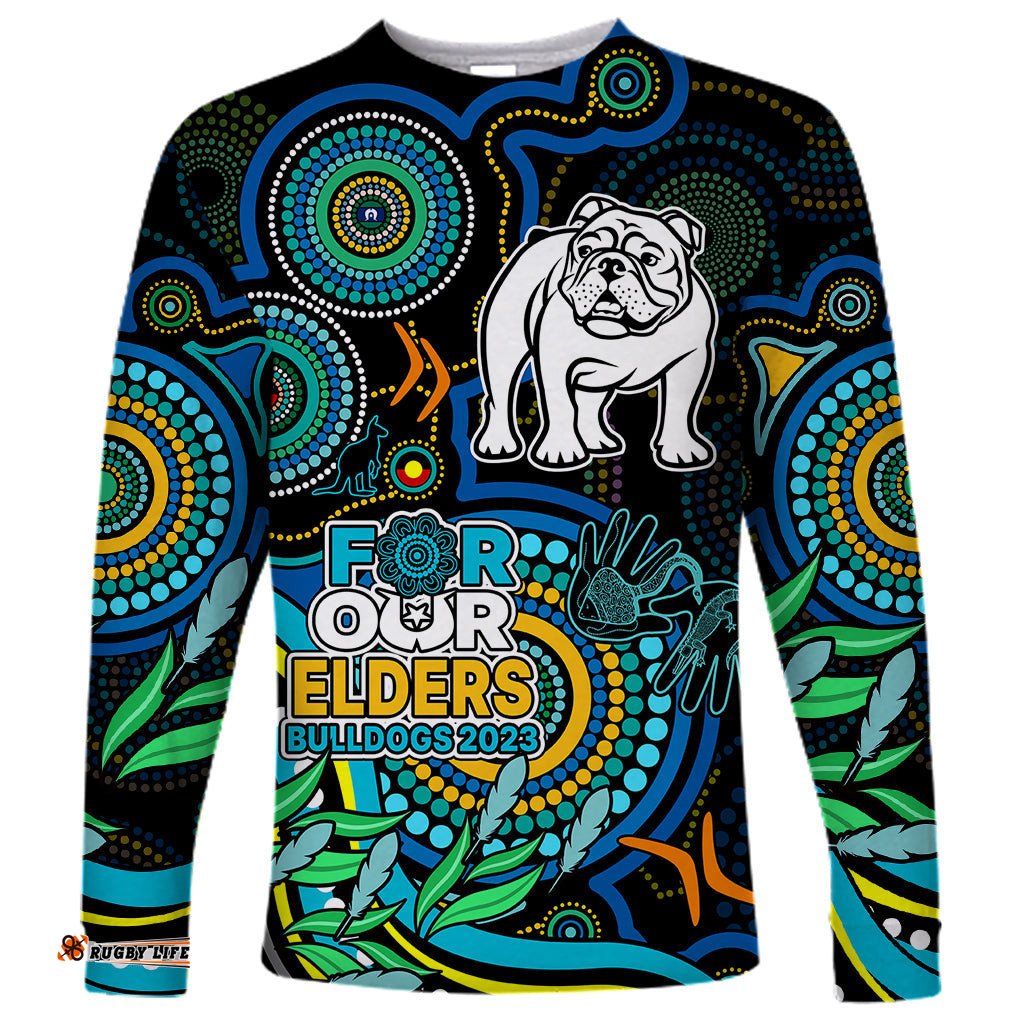 Custom Bulldogs Rugby Aboriginal Art Long Sleeve T-shirt NAIDOC Indigenous Tribal