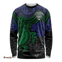 Custom New Zealand Warriors Rugby Long Sleeve T-shirt Hibiscus and Turtle With Polynesian Pattern