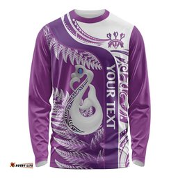 Personalised New Zealand Darts Long Sleeve T-shirt Aotearoa Fern Mix Paua Shell Manaia Purple