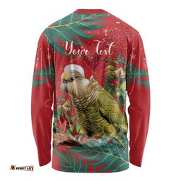 Personalised New Zealand Kakapo Christmas Long Sleeve T-shirt Meri Kirihimete Silver Fern Mix Pohutukawa