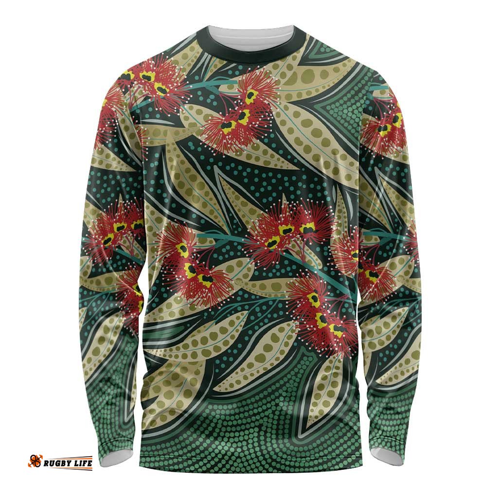 Australian Native Eucalyptus Plant Long Sleeve T-shirt Aboriginal Dot Art