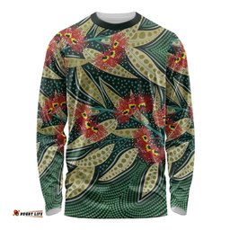 Australian Native Eucalyptus Plant Long Sleeve T-shirt Aboriginal Dot Art