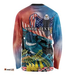 Personalised United States And New Zealand Long Sleeve T-shirt USA Eagle With Kowhai Aotearoa Tui Bird