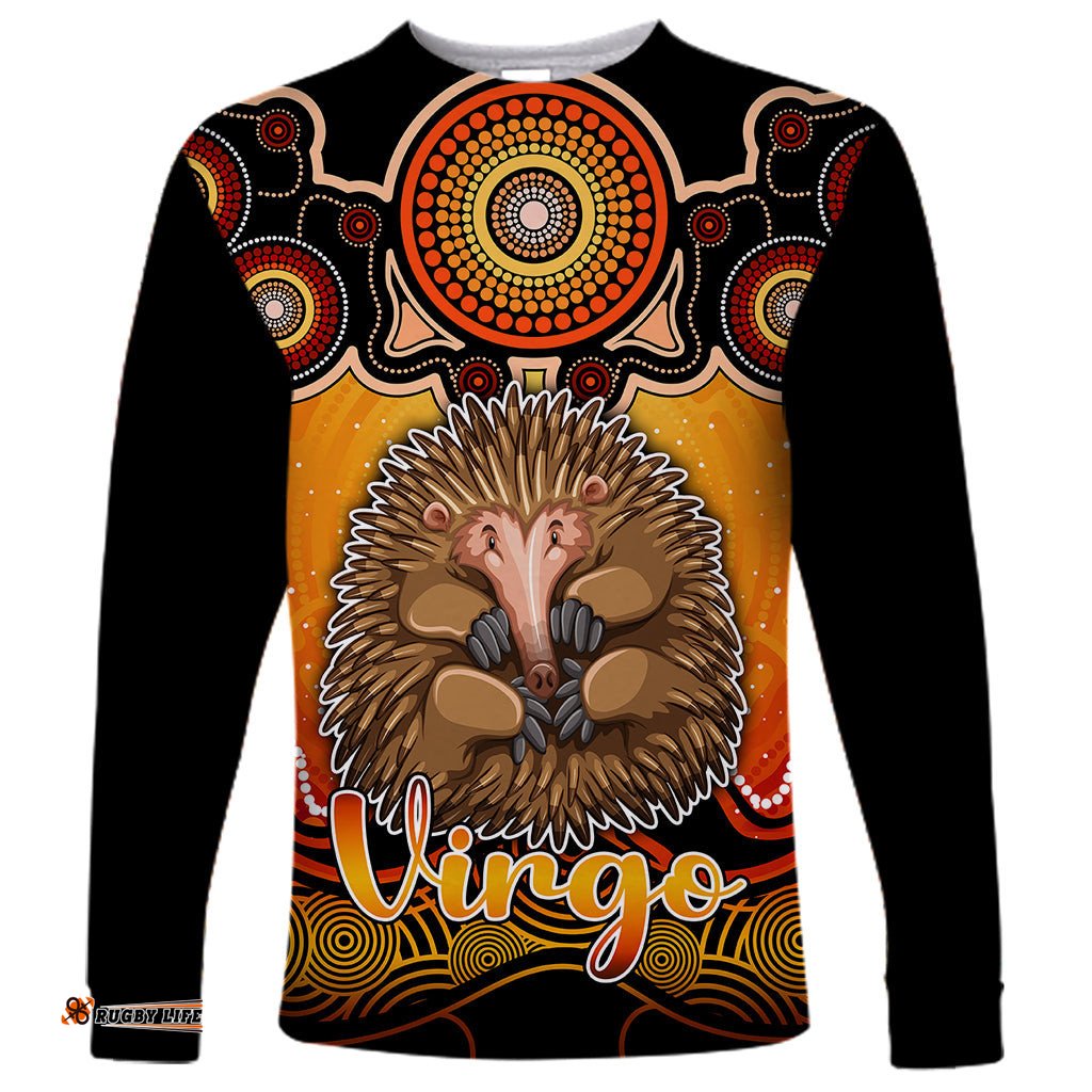 Personalised Australia Virgo Echidna Zodiac Long Sleeve T-shirt Auz Astrology Aboriginal Red