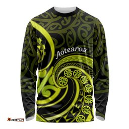 Lime Green New Zealand Mangopare Long Sleeve T-shirt Aotearoa Maori Koru Style