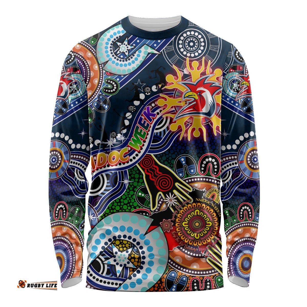 Personalised Roosters NAIDOC Week 2024 Long Sleeve T-shirt Australia Aboriginal Dot Painting