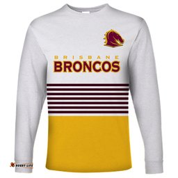 Custom Text And Number Broncos Rugby Long Sleeve T-shirt Sporty Style White Version