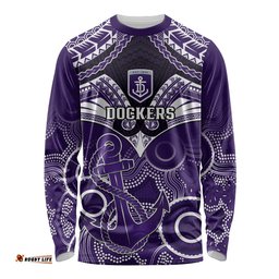 Personalised Dockers Football Long Sleeve T-shirt Fremantle Aboriginal Mix Polynesian Pattern