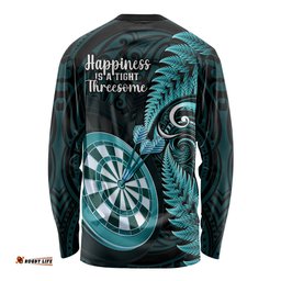 New Zealand Darts Long Sleeve T-shirt Happiness Is A Tight Threesome Maori Turquoise