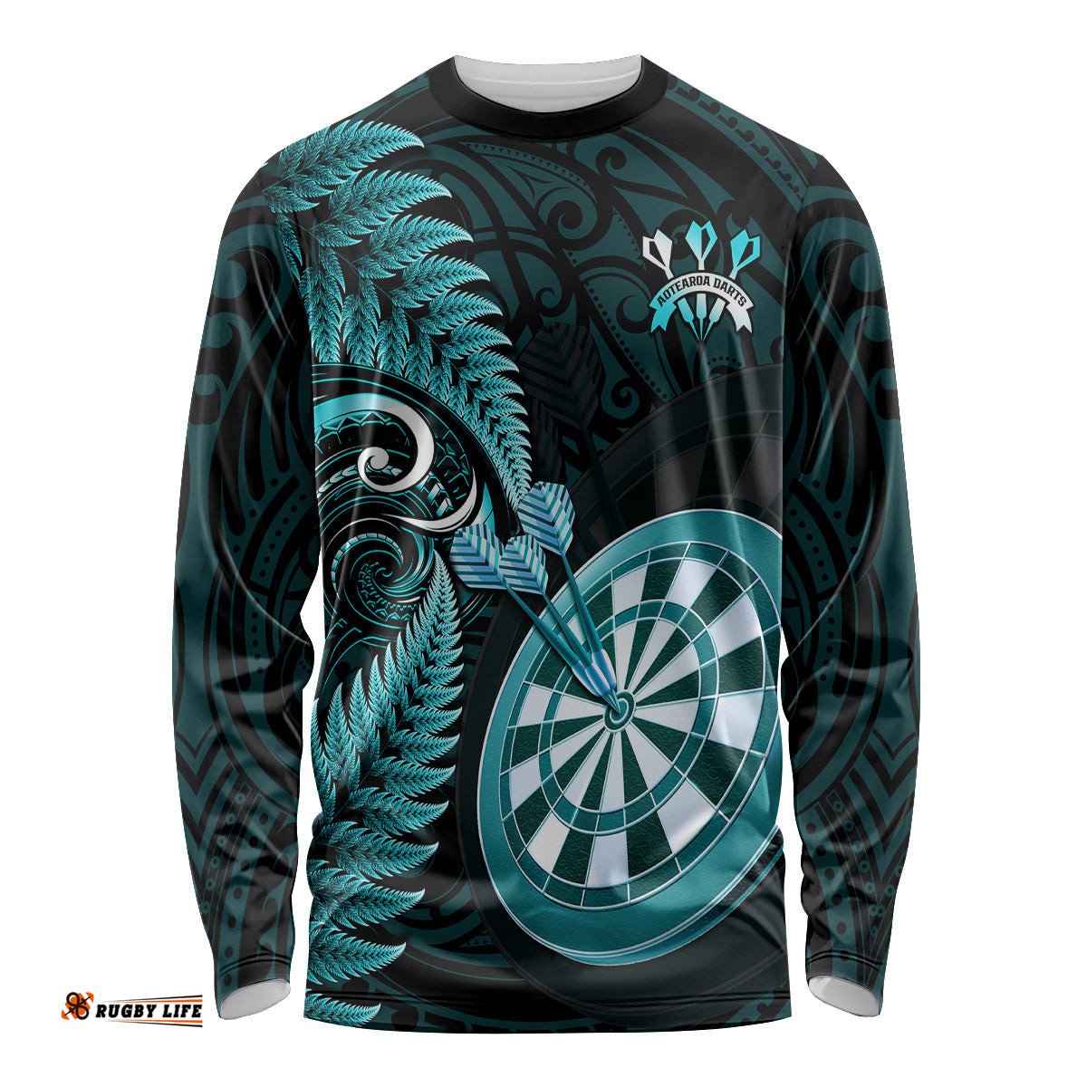 New Zealand Darts Long Sleeve T-shirt Happiness Is A Tight Threesome Maori Turquoise