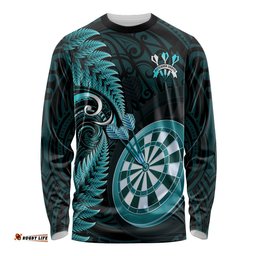 New Zealand Darts Long Sleeve T-shirt Happiness Is A Tight Threesome Maori Turquoise