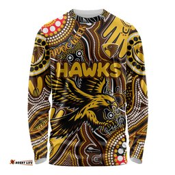 Personalised NAIDOC Week 2024 Hawthorn Hawks Long Sleeve T-shirt Australian Aboriginal Hand Painting