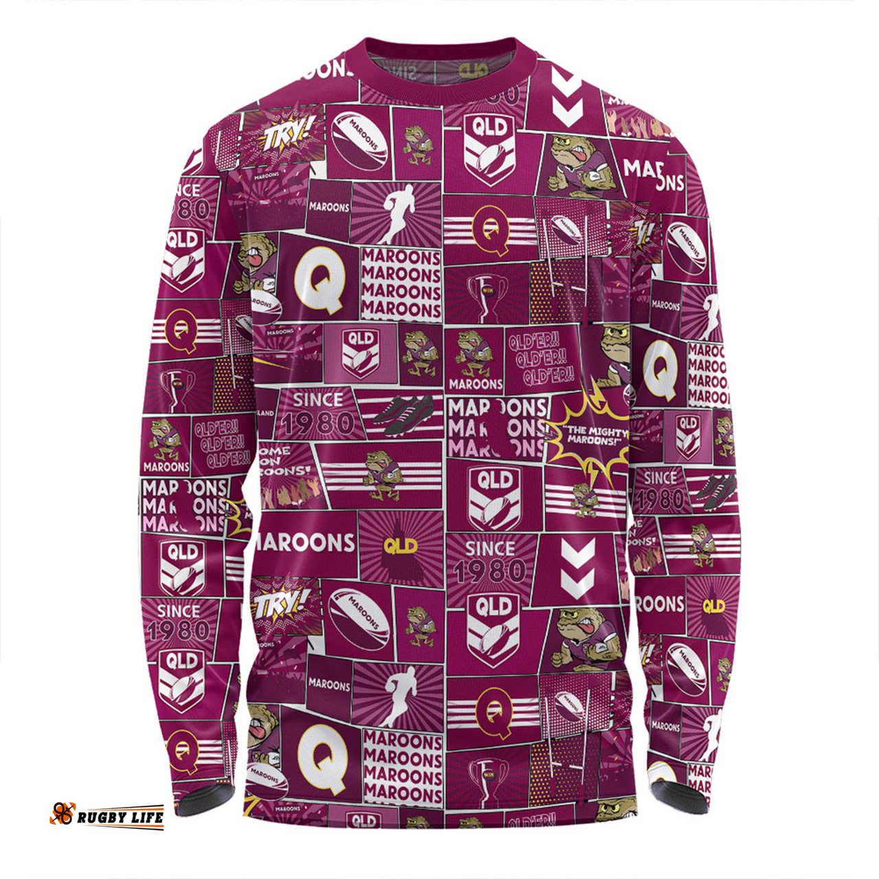 Queensland Cane Toads Long Sleeve T-shirt - Team Of Us Die Hard Fan Supporters Comic Style Long Sleeve T-shirt