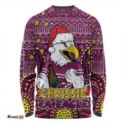 Manly Warringah Sea Eagles Christmas Custom Long Sleeve T-shirt - Christmas Knit Patterns Vintage Jersey Ugly Long Sleeve T-shirt