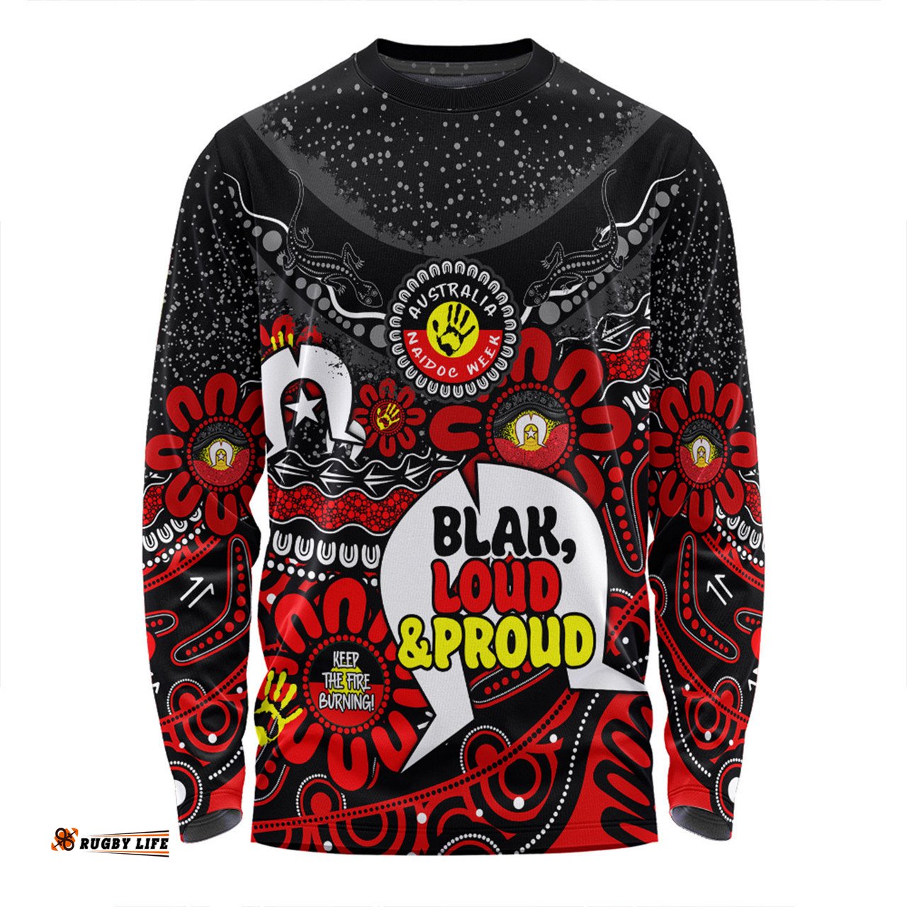 Australia Long Sleeve T-shirt Naidoc Week Torres Strait Symbol With Aboriginal Pattern Inspired Black