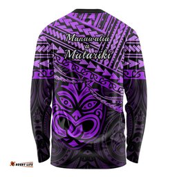 Matariki New Zealand Long Sleeve T-shirt Maori New Year Tiki Purple Version