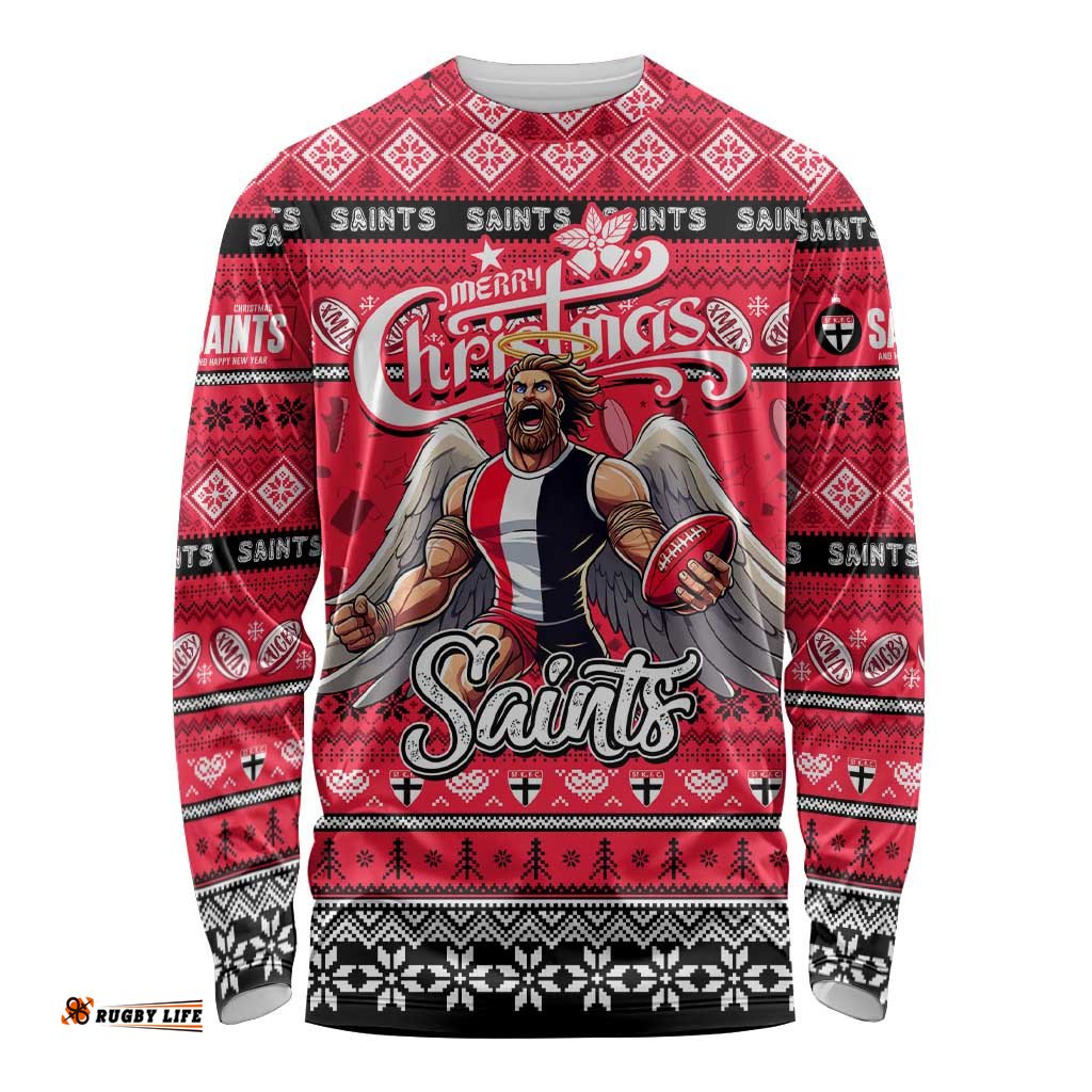 Personalized Saints Football Xmas Long Sleeve T-shirt Australia AFL Mascot
