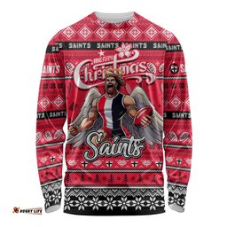 Personalized Saints Football Xmas Long Sleeve T-shirt Australia AFL Mascot