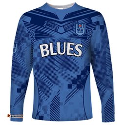 NSW Blues Rugby Long Sleeve T-shirt Origin New South Wales Sporty Style