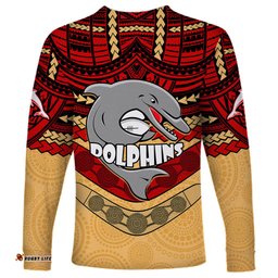 Dolphins Rugby Long Sleeve T-shirt Polynesian and Aboriginal