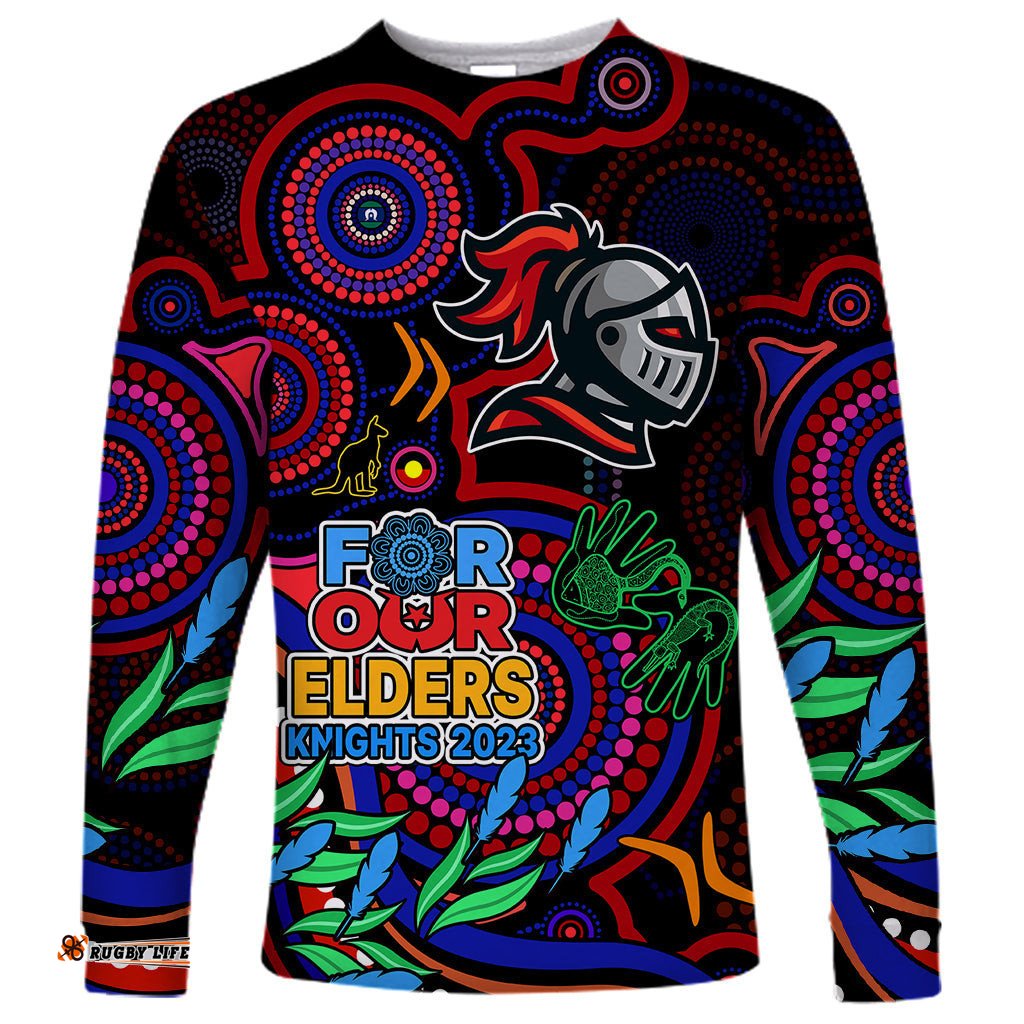 Knights Rugby Aboriginal Art Long Sleeve T-shirt NAIDOC Indigenous Tribal