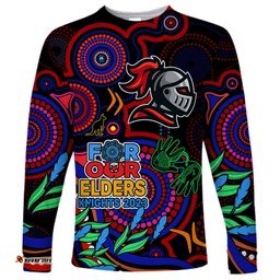 Knights Rugby Aboriginal Art Long Sleeve T-shirt NAIDOC Indigenous Tribal