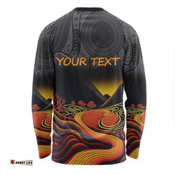 Australia Aboriginal Custom Long Sleeve T-shirt - Rainbow Serpent Dreamtime Land Art Inspired Long Sleeve T-shirt