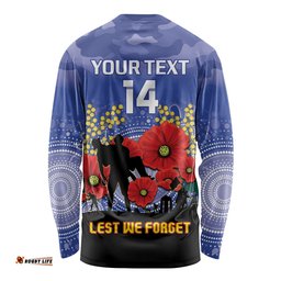 Custom Kangaroos Football ANZAC Long Sleeve T-shirt Gallipoli Camouflage With Poppies