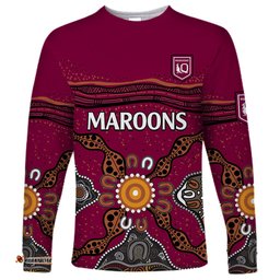 Custom Text And Number QLD Maroons Rugby Long Sleeve T-shirt Queensland Aboriginal Origin