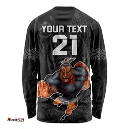 Custom Warriors Permier Long Sleeve T-shirt The Wahs Mascot with Maori Tattoo