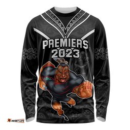 Custom Warriors Permier Long Sleeve T-shirt The Wahs Mascot with Maori Tattoo