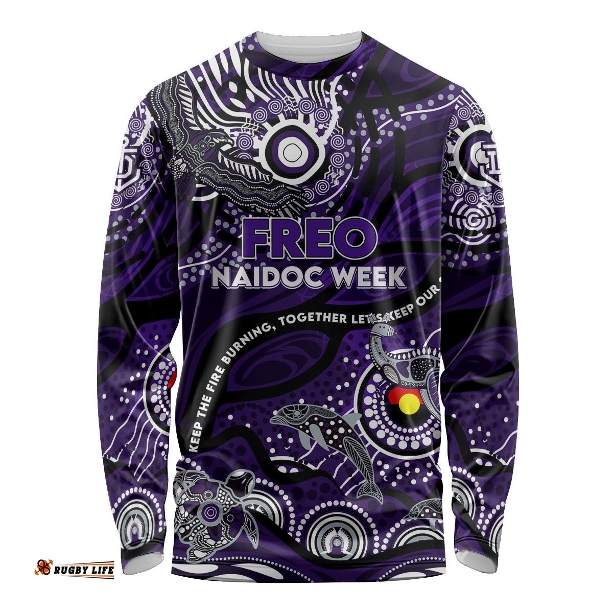 Custom NAIDOC Week 2024 Freo Long Sleeve T-shirt Aboriginal Animals Keep The Fire Burning