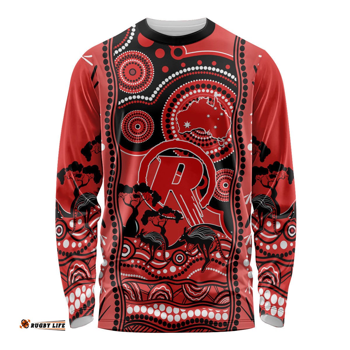 Custom Melbourne Renegades Cricket Long Sleeve T-shirt Happy Australia Day Aboriginal Art