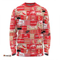 Redcliffe Dolphins Long Sleeve T-shirt - Team Of Us Die Hard Fan Supporters Comic Style Long Sleeve T-shirt