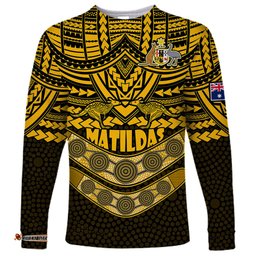 Custom Matildas Soccer Long Sleeve T-shirt Polynesian and Aboriginal Gold