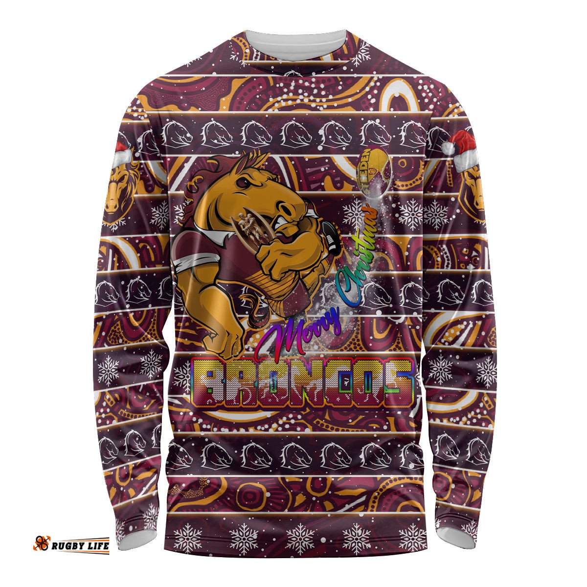 Brisbane Broncos Christmas Long Sleeve T-shirt Rugby Australia Mascot