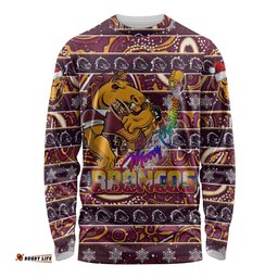 Brisbane Broncos Christmas Long Sleeve T-shirt Rugby Australia Mascot