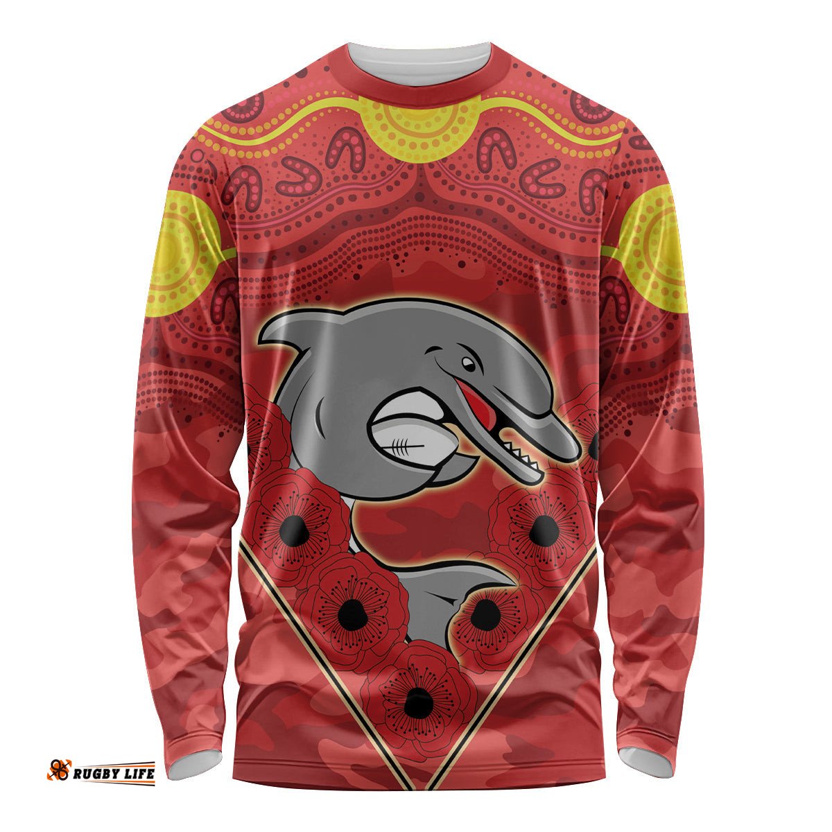 Custom Dolphins Rugby ANZAC Long Sleeve T-shirt Aboriginal and Army Patterns