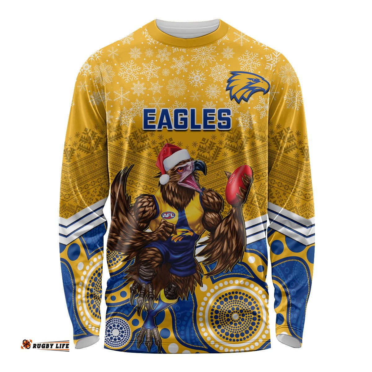 Custom Eagles Football Christmas Long Sleeve T-shirt Merry Xmas Mix Aboriginal Art
