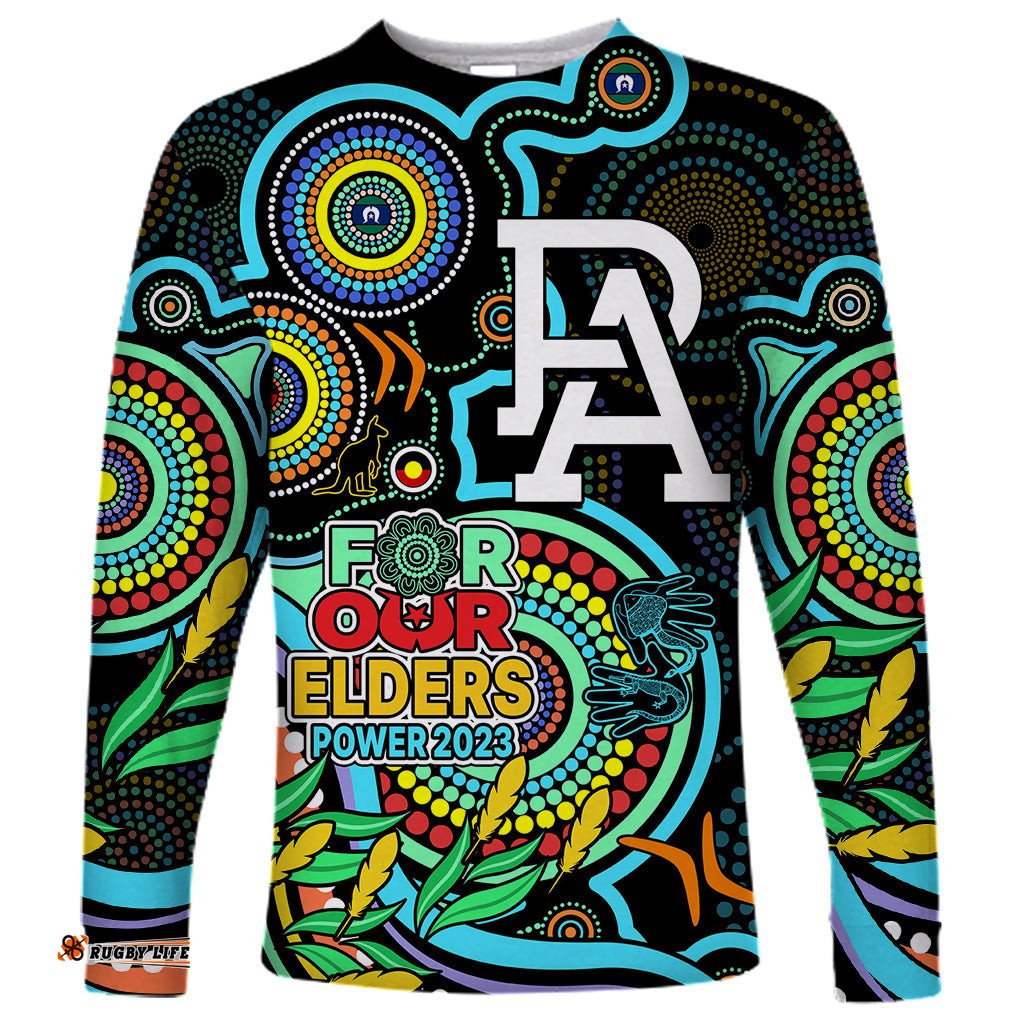 Custom Port Adelaide Football Aboriginal Art Long Sleeve T-shirt NAIDOC Indigenous Tribal