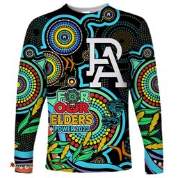 Custom Port Adelaide Football Aboriginal Art Long Sleeve T-shirt NAIDOC Indigenous Tribal