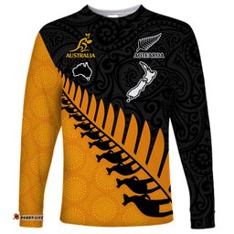 Australia Wallabies and Aotearoa Rugby Long Sleeve T-shirt Kangaroo Black Fern Maori Gold