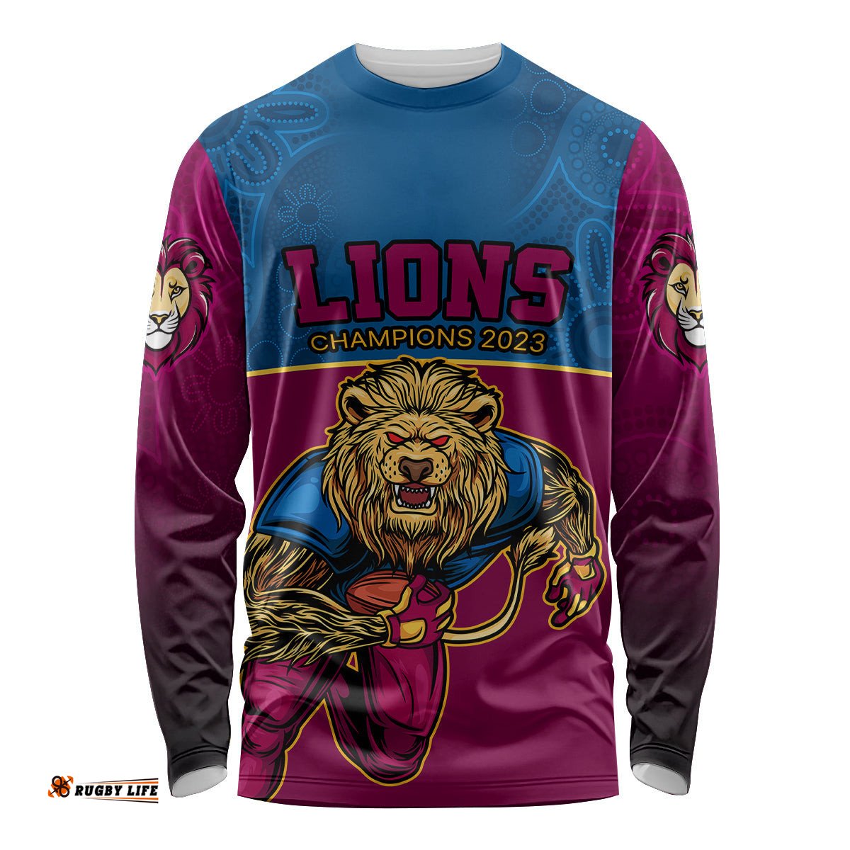 Custom AFL Lions Champions Long Sleeve T-shirt Proud Brisbane Aboriginal