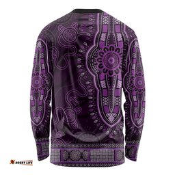 Purple African Dashiki With Australia Aboriginal Art Long Sleeve T-shirt