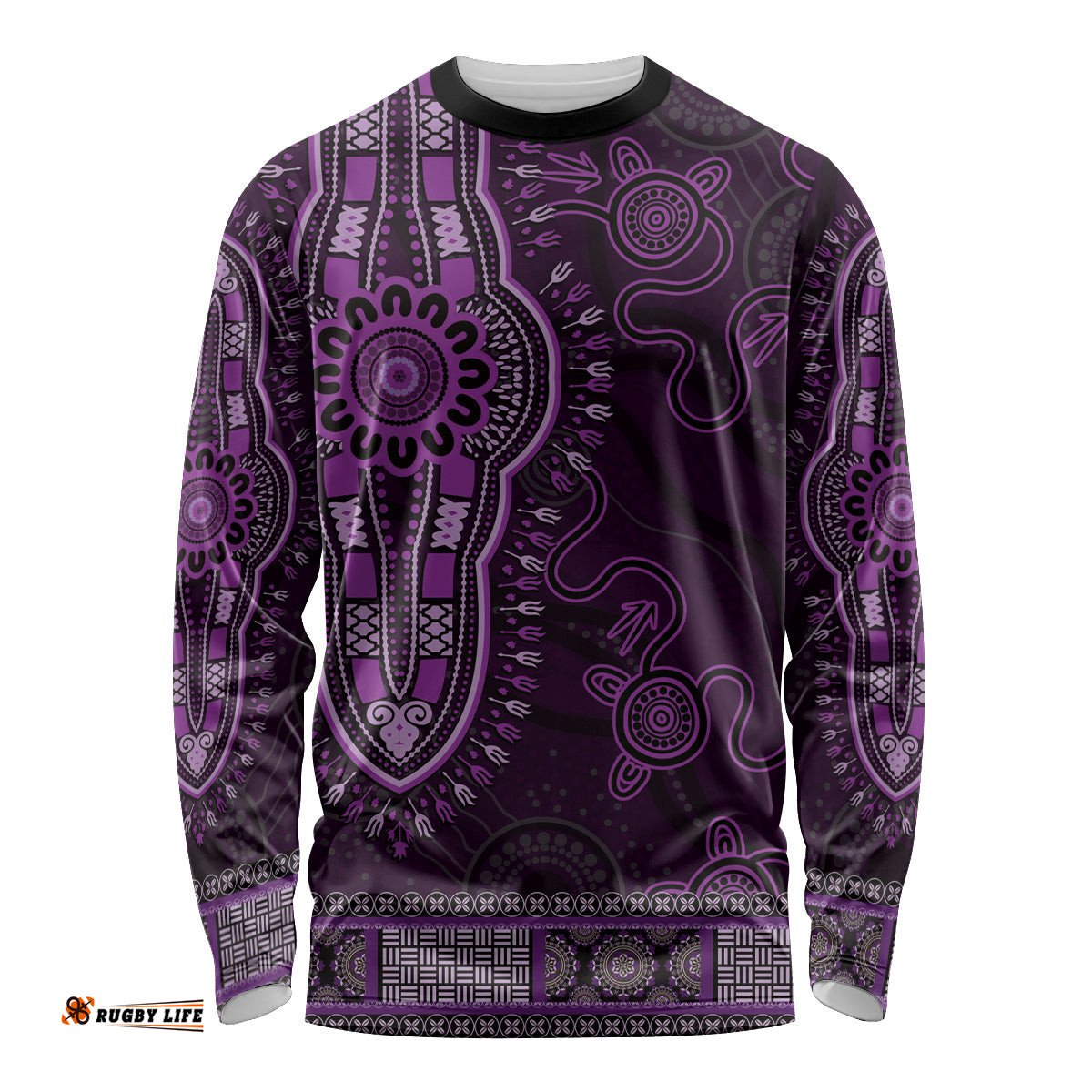 Purple African Dashiki With Australia Aboriginal Art Long Sleeve T-shirt