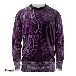 Purple African Dashiki With Australia Aboriginal Art Long Sleeve T-shirt