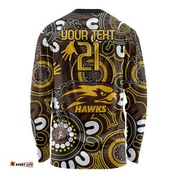 Custom Hawthorn NAIDOC Week 2024 Long Sleeve T-shirt Fire Burning Aboriginal Dots Art