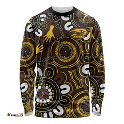 Custom Hawthorn NAIDOC Week 2024 Long Sleeve T-shirt Fire Burning Aboriginal Dots Art